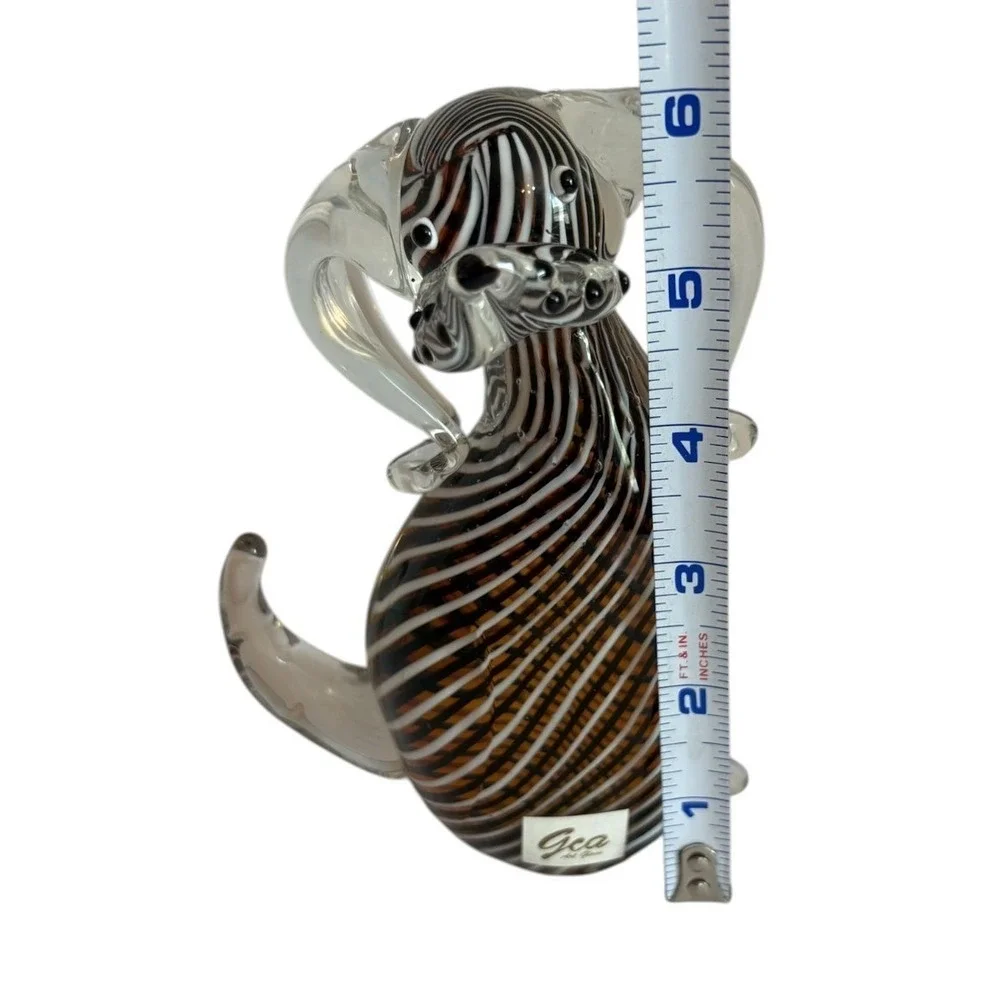 Gca Art Glass Brown White Striped Dog Figurine Hand Blown Glass Sculpture 6